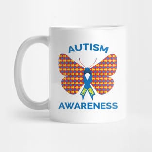 Autism Awareness Puzzle Piece Butterfly Ribbon Mug